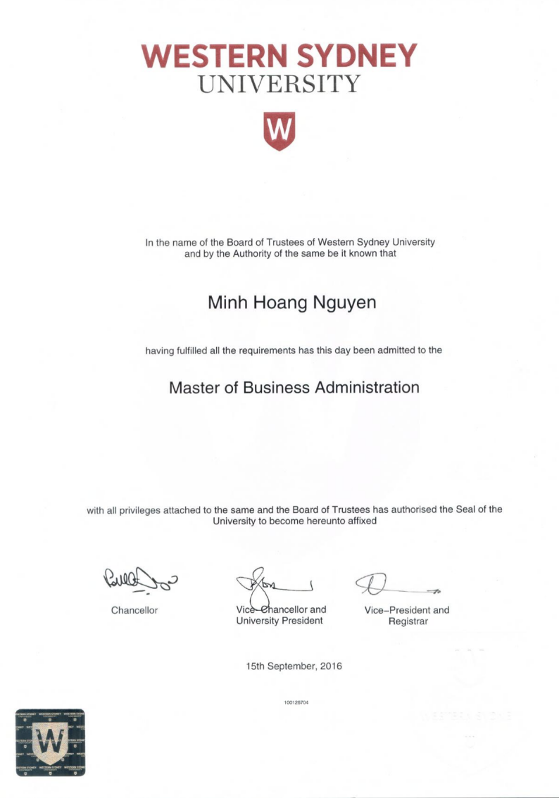 MBA Western Sydney University Aiden Hoang Nguyen